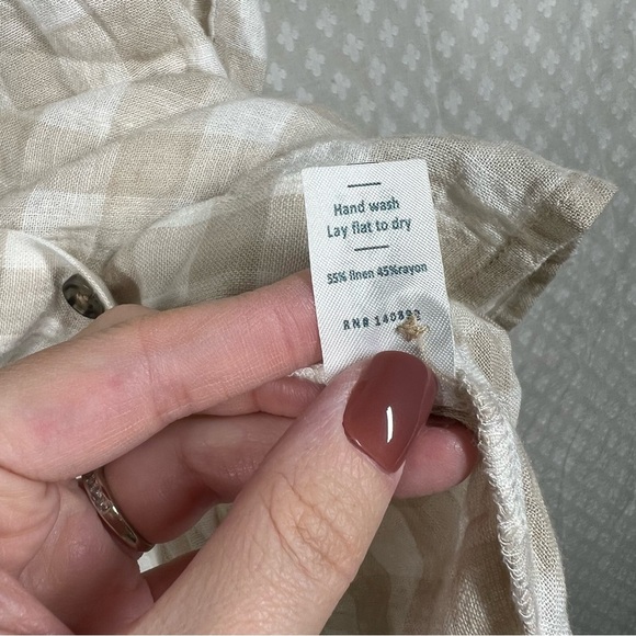 Marine Layer Cream Tan Linen‎ Blend Gingham Button Up Top - Picture 5 of 6